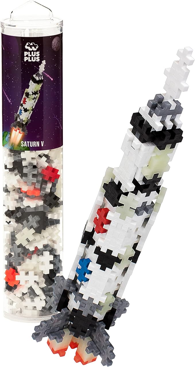 PLUS PLUS - Apollo 11 Space Playset Bundle - Space Mini Maker Tubes and Baseplate Builder - Construction Building STEM | STEAM Toy, Interlocking Mini Puzzle Blocks for Kids