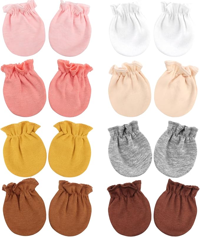 BQUBO Newborn Infant Toddler Mittens No Scratch Cotton Elastic Wrist Gloves Hypoallergenic for 0-6 Months Baby Boys Girls