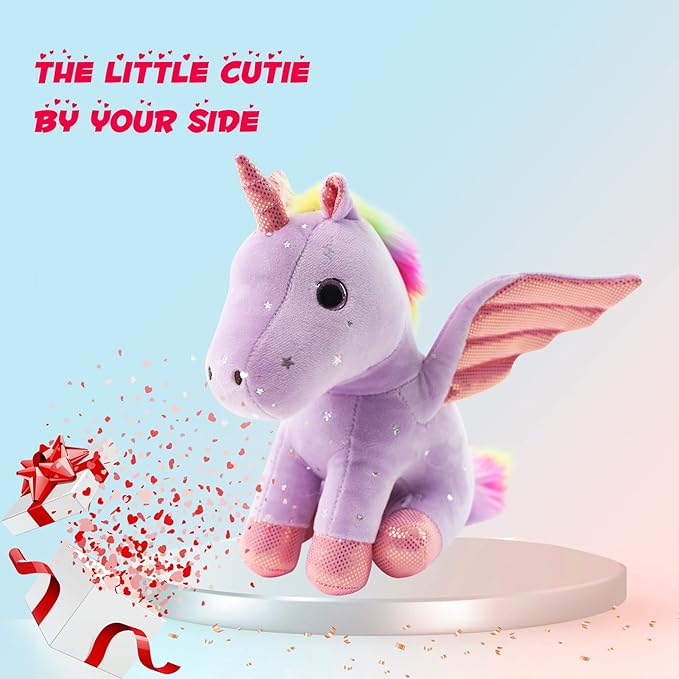 Sew Butiful 8 inch Unicorn Stuffed Animals, Cute Unicorn Gift Toys for Girls,Unicorns Birthday Gifts Soft Plush Toys Set for Baby, Toddler, Girls, Kids,Decor (Purple)