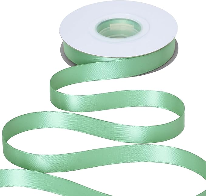 YAMA Sage Green Double Faced Satin Ribbon, 5/8 Inch 25 Yards, Light Green Ribbon for Gift Wrapping Crafts Hair Bows Wedding Party Decoration