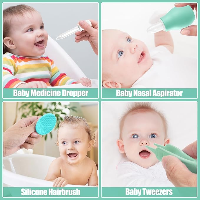 Baby Healthcare and Grooming Kit for Newborn Kids, 24PCS Upgraded Safety Baby Care Kit, Newborn Nursery Health Care Set, Baby Care Products (Green)