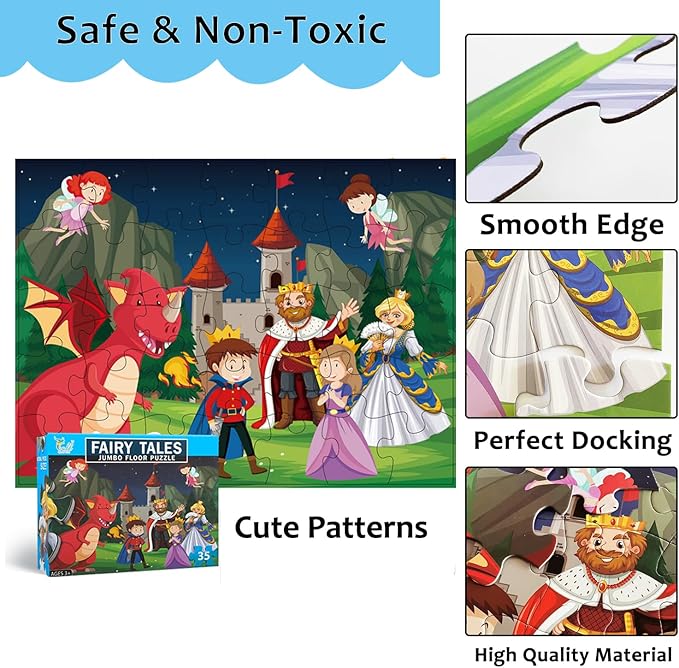 Jumbo Fairy Tales Floor Puzzle for Kids, Large Jigsaw Puzzles 35 Piece for Kids Ages 3-5,Preschool Learning & Education Toys, Gifts for 4-8 Year Old Boys and Girls (Kingdom Story)