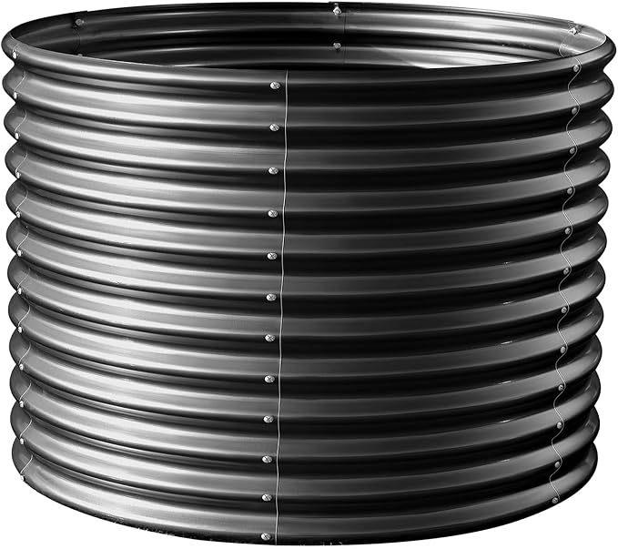 Land Guard 3×3×3ft Galvanized Raised Garden Bed Kit, Round Galvanized Planter Raised Garden Boxes Outdoor, Large Metal Raised Garden Beds for Vegetables, Grey
