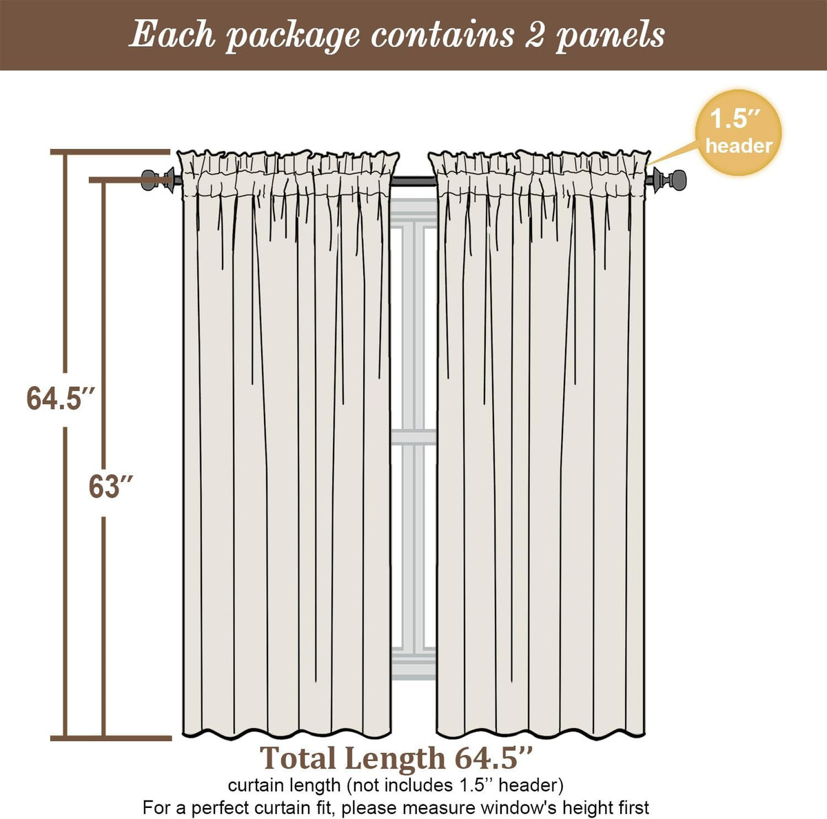 Chyhomenyc Cream Sheer Curtains 63 Inches Long 2 Panels Set- Light Filtering Curtains for Bedroom, Soft Airy Voile Rod Pocket Living Room Window Drapes, 42Wx63L Inches, 2 PCS