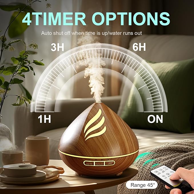 Essential Oil Scent Diffuser: 500ML Aroma Diffuser with Remote Control, Large Fragrance Aromatherapy Diffuser for Bedroom Home, Mist Humidifier with 14 Colors LED Lights and waterless Auto-Off