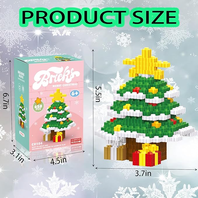 Christmas Building Blocks Tree Compatible for Lego Christmas Micro Blocks Stacking New Toys Holiday Present Box New Year Birthday Gifts for Kids 6-12 Years Old (Tree)