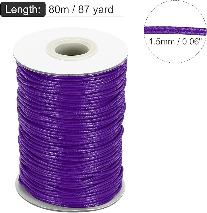 MECCANIXITY Waxed Cord 1.5mm Waxed Thread 87 Yard Wax String Leather Cord for Bracelet Making, Necklaces, Beading, Jewelry Making and DIY Crafts(Dark Purple)