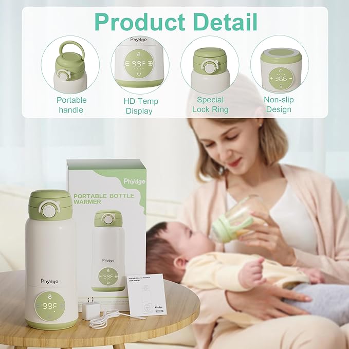 Portable Bottle Warmer for Travel, 15oz Capacity Portable Milk Warmer for Baby, Formula, Breast Milk & Water, On The Go Bottle Warmer with Long Battery Life, Even Heating, Precise Temperature Control