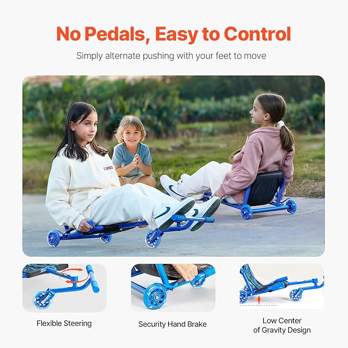 VEVOR Ride on Scooter, Load Capacity of 198 lbs, Swing Side-to-Side for Amazing Ride Powered by Zig-Zag Motion, Ride on Drifting Toy for Ages 10+, Rides on Any Hard Surface for Indoor & Outdoor, Blue