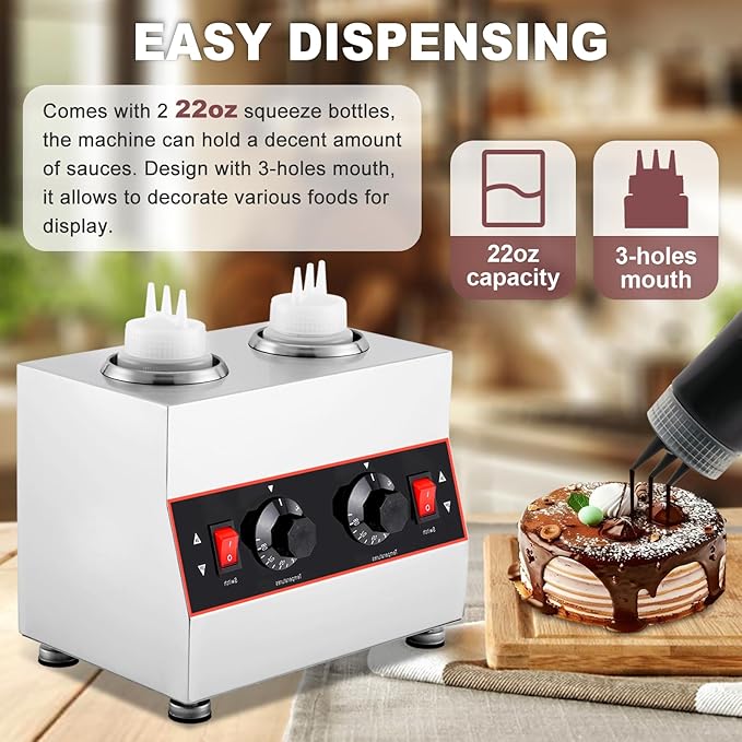 Electric Cheese Sauce Warmer Nacho Cheese Dispenser Warmer with 22oz Bottle, Bottle Warmer for Chocolate Hot Fudge Caramel 86-185 110V