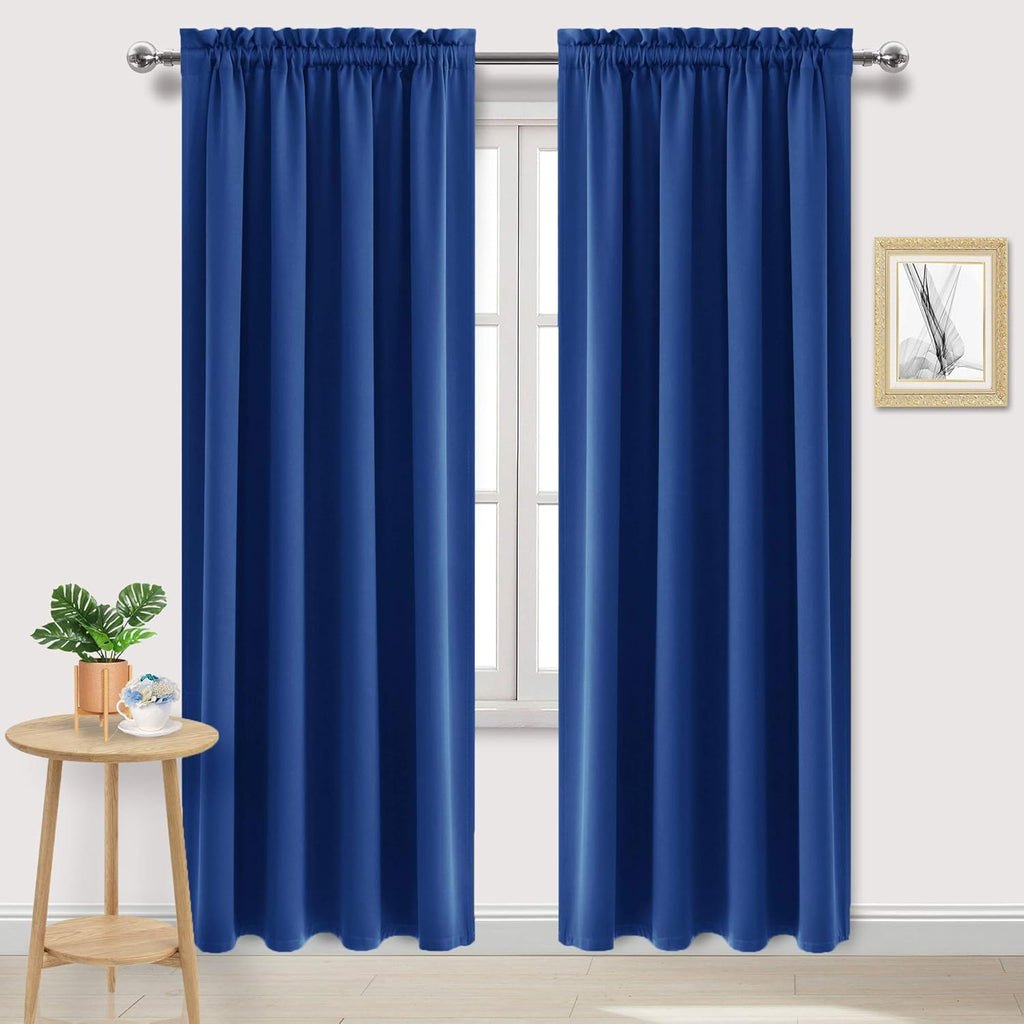 DWCN Blackout Curtains Room Darkening Thermal Insulated Bedroom Curtains Window Curtain Panels, 52 x 84 inches Long, Set of 2 Classic Blue Rod Pocket Drapes