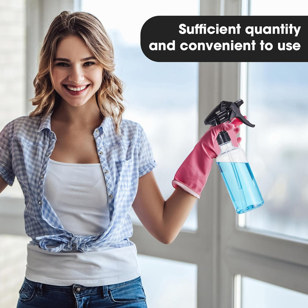 Eccliy 12 Pcs 16 Oz Plastic Spray Bottle, Adjustable Empty Reusable Sprayer for Cleaning, Planting, Water, Bathroom and Kitchen, BBQ, Commercial and Residential(Pure Grey & Pure Black,Clear)