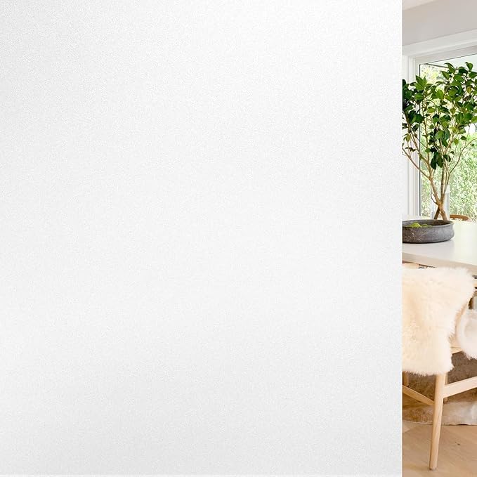 rabbitgoo Window Privacy Film, Non-Adhesive Frosted Glass Window Film for Bathroom, Static Cling Heat Blocking Stickers for Home Indoor Opaque Frosting Coverings House Tint, Matte White 35.4" x 78.7"