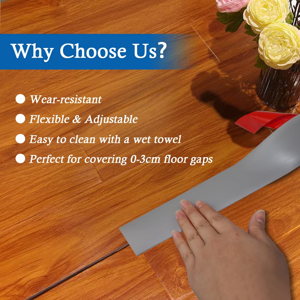 Floor Transition Strip Self Adhesive Floor Cover Strips Laminate 2" Wide Vinyl Flat Divider Transitions (5cm, 20Ft, Gray)
