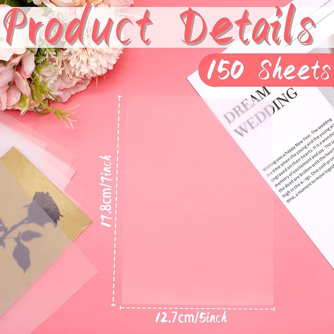 Benvo Vellum Paper Sheets 150-Pack, Printable & Traceable for Elegant Wedding Invitations, Photo Overlays, DIY Party Invites & Crafts Drawing(Translucent, 5 x 7 Inch)