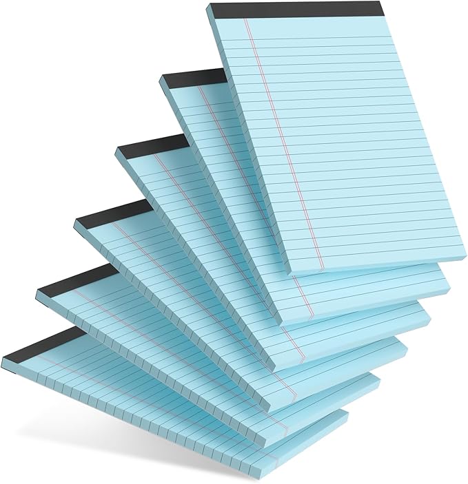 6pcs Small Note Pad 5x8 College Ruled Blue Legal Pads Paper Notepads 6 Pack Study Back Writing Pads 5 x 8 Legal Pads Perforated Narrow Ruled Pads of Paper Blue