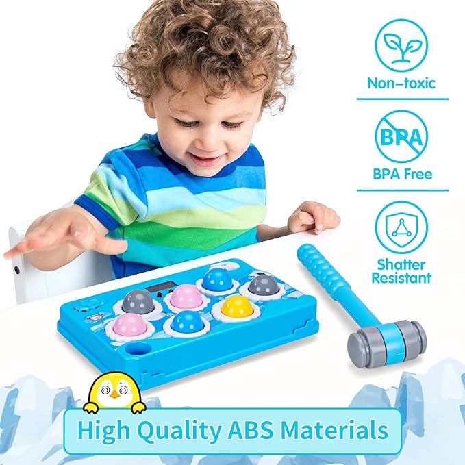 FS Pounding Toys, Penguin Pounding Game for Toddler, Interactive Music Toys for Kids Ages 3-5 Years Old Boys and Girls, Game Toy with 2 Hammers, 36 Levels