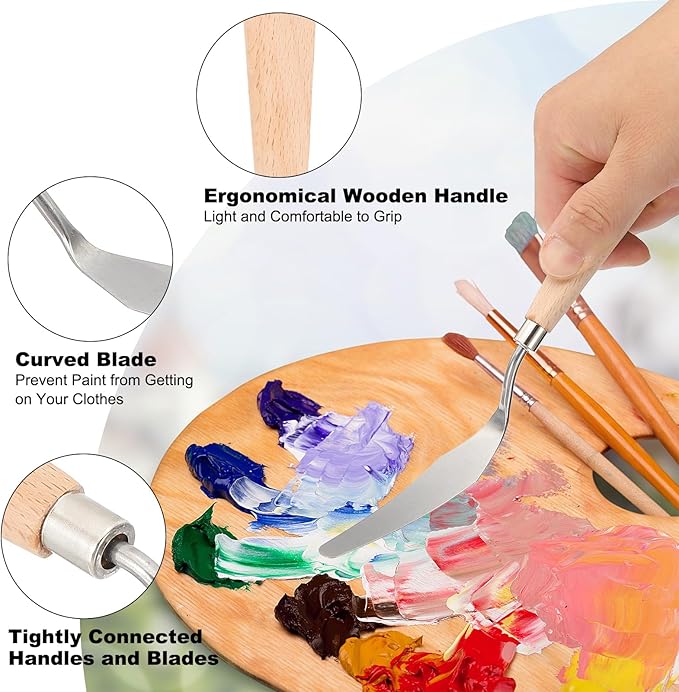 PATIKIL Art Spatula, No.1 13mm Stainless Steel Flexible Palette Knife Painting Knife Painting Spatula Oil Painting Mixing Scraper with Wood Handle for Canvas Acrylic Painting, Brown