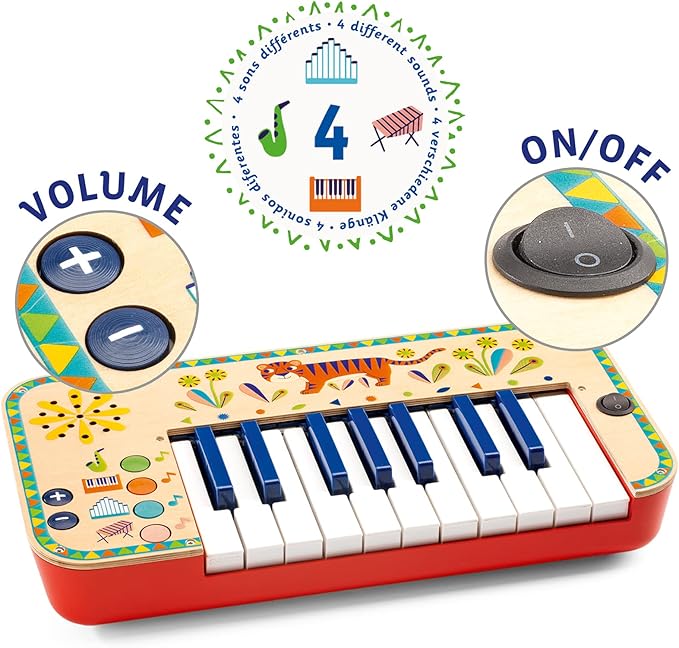 DJECO Animambo Synthesizer - Safe Music Instrument for Kids, Cute Educational Toddler Musical Toy for Motor Skills, Creativity, Imagination & Rythym - Toys for 3+ Years Girls & Boys