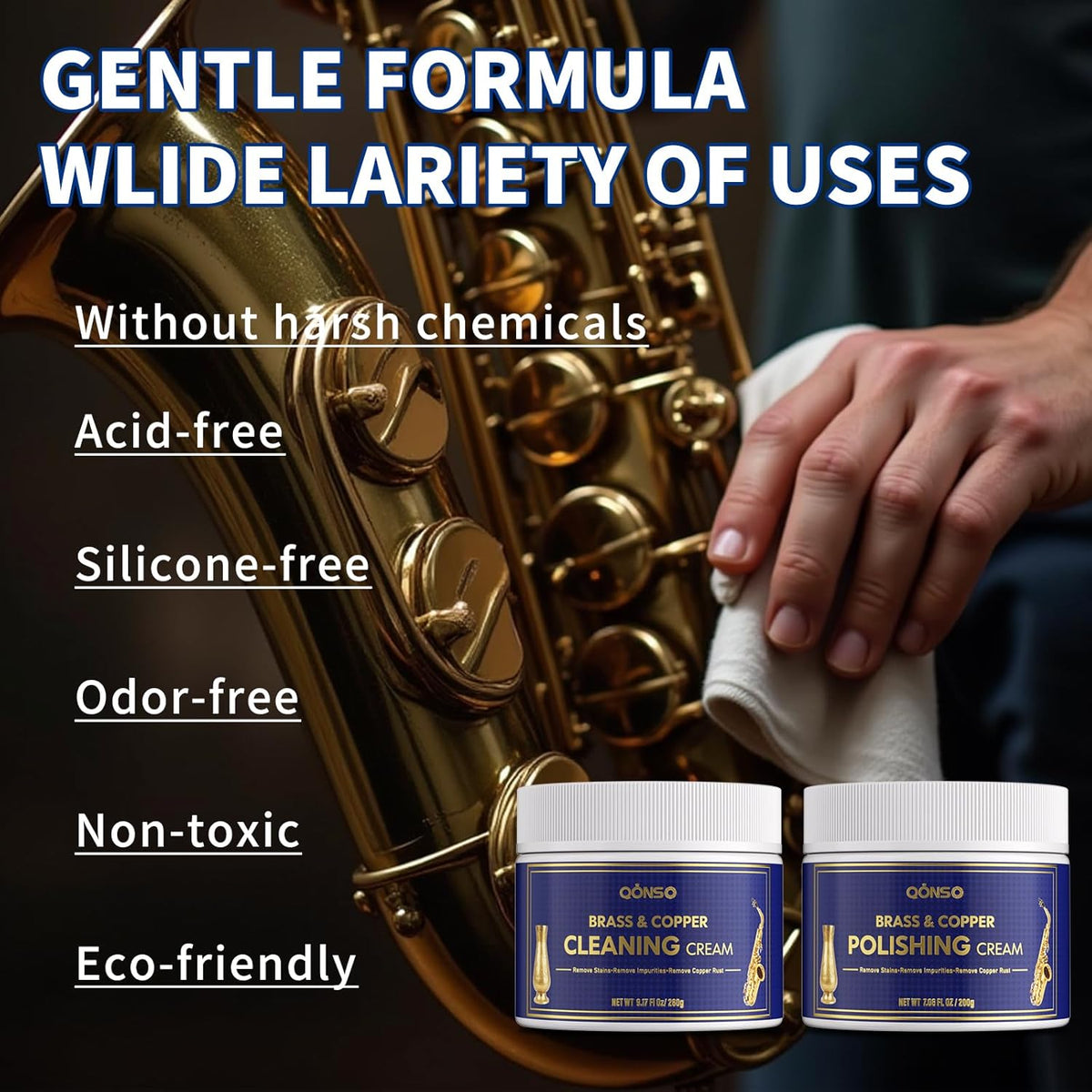 Brass Polish Copper Cream Cleaner Kit - Instant Polishing Cream And Protective Tarnish Removal, Metal Cleaner And Brightener For Antiques, Music Instruments, Copper Kettle And Sinks