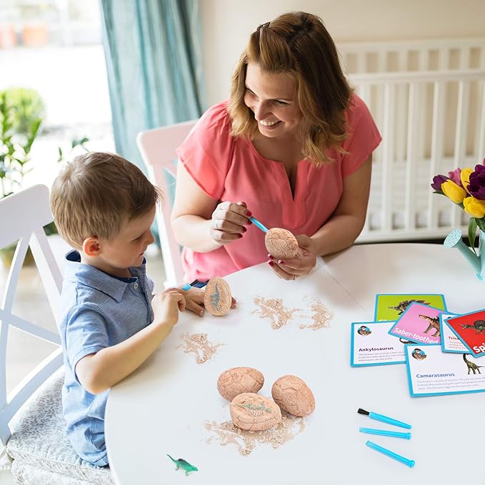 Dig Up Dinosaur Fossil Eggs, Break Open 12 Unique Eggs and Discover 12 Cute Dinosaurs, Easter Digging Toy for 3 4 5 6 7 8 9-12 Year Old Boys Archaeology Science STEM Gift