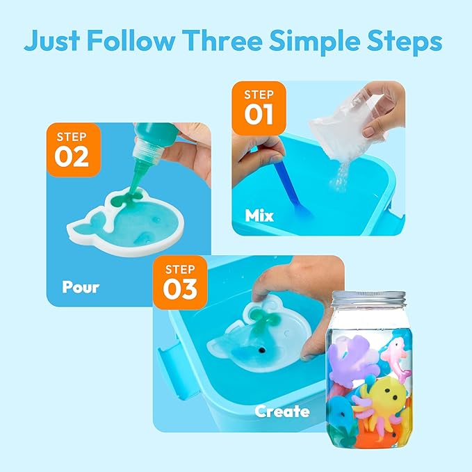 Klever Kits Glow-in-The-Dark Water Gel Kit, Crafts Magic Fairy Water Pets Toy Kit with 10 Gels(7 Glow-in-The-Dark Gels), 12 Molds, Preserving Bottle, DIY STEM Craft Kits, Arts and Crafts for Kids