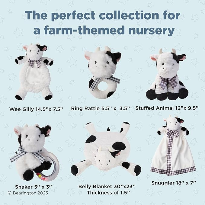 Bearington Collection Lil' Gilly 5.5 in Cow Baby Rattle - Baby - Plush Rattles Gift for Newborn