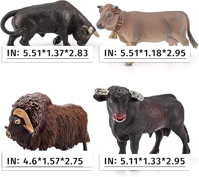 LC JoyCre Bulls Toys Cows Figurines 4PCS Realistic Big Swiss Cow Figures Toys for Toddlers African Bull Musk Ox Cow Figures for Kids Birthday 3 4 5 6 Year Old