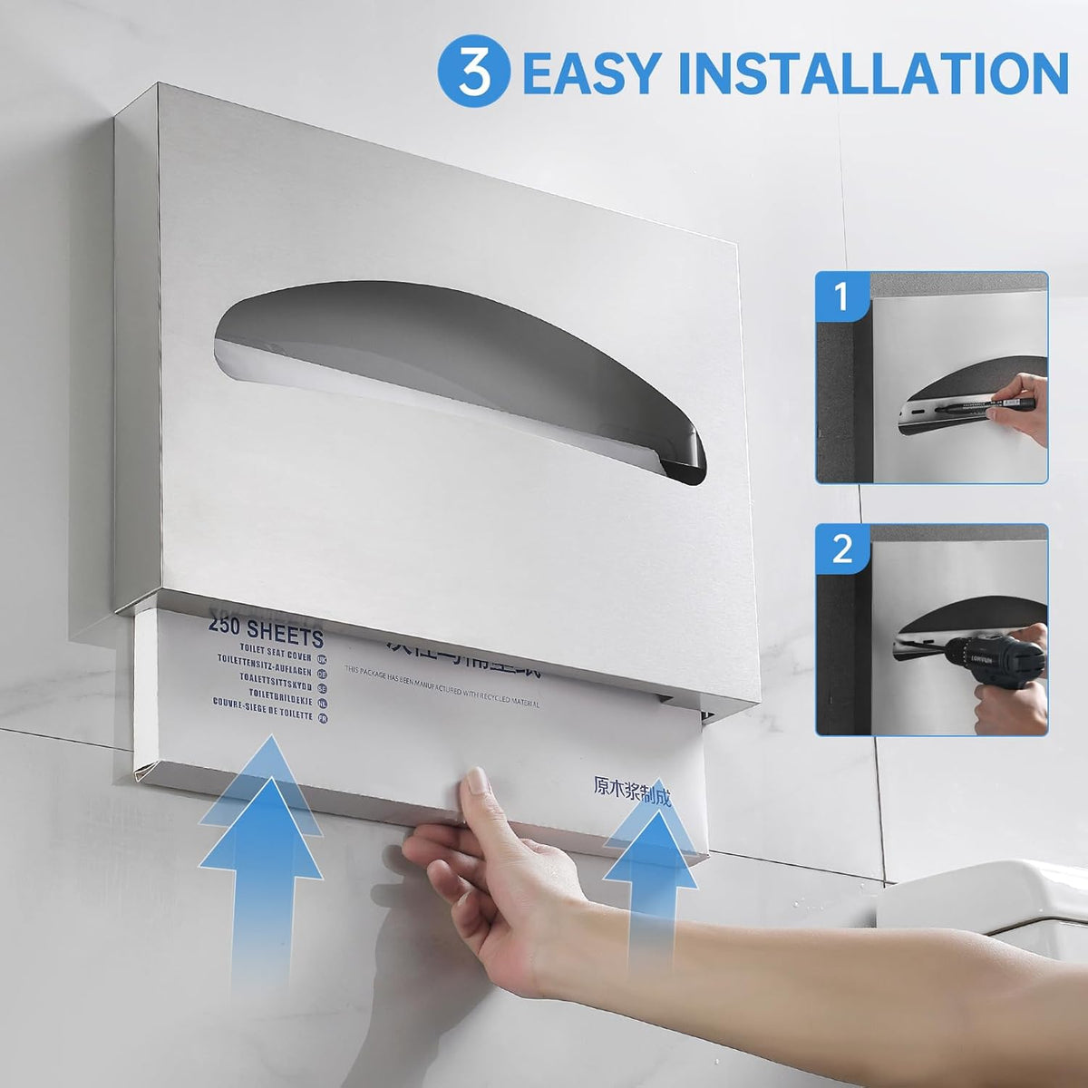 2 Packs Toilet Seat Cover Dispenser Wall Mounted SUS 304 Stainless Steel Brushed