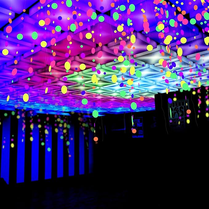 108ft UV Round Dot Neon Paper Streamers - Glow in The Dark Party Favors & Decorations for Wedding & Birthday Parties