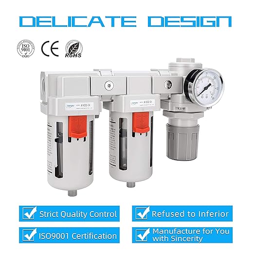 NANPU 1/2" NPT Air Drying System - Double Air Filters, Air Pressure Regulator Combo - Semi-Auto Drain, Poly Bowl
