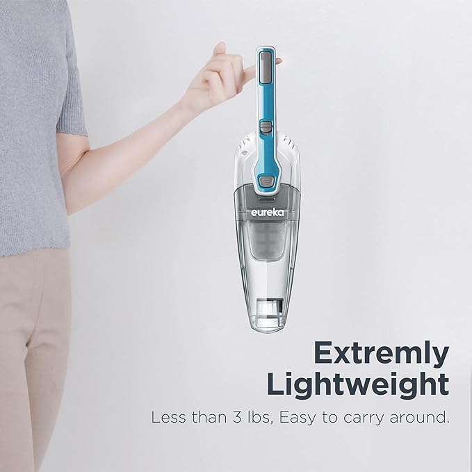 Eureka Corded Stick Vacuum Cleaner for Home Pet Hair, Lightweight Stick Vacuum Cleaner with Powerful Suction for Carpet Tile and Hard Floor, Aqua Blue, 3-in-1 Handheld Vac NES100