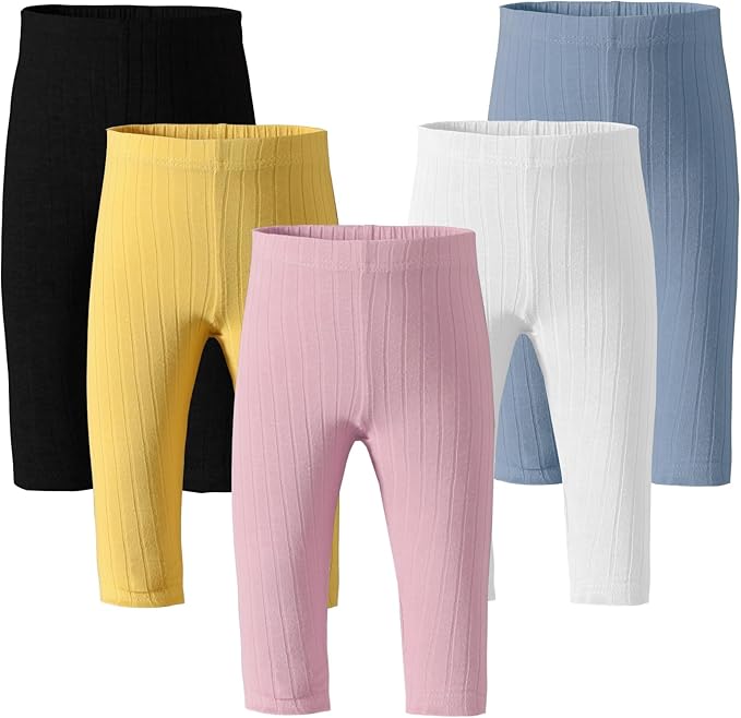 Newborn Toddler Baby Girl Pants Leggings Ribbed Straight Flare Infant Girl Pants Leggings Bell Bottoms 5 Packs