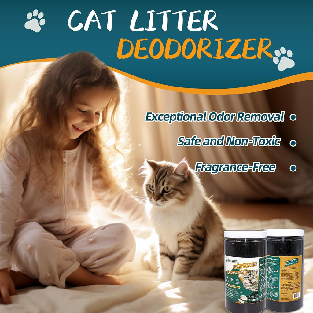 Cat Litter Deodorizer 2.4Lb Activated Carbon Litter Box Odor Eliminator Absorber Unscented Cat Litter Odor Control Room Deodorizer Solution for Homes with Pets