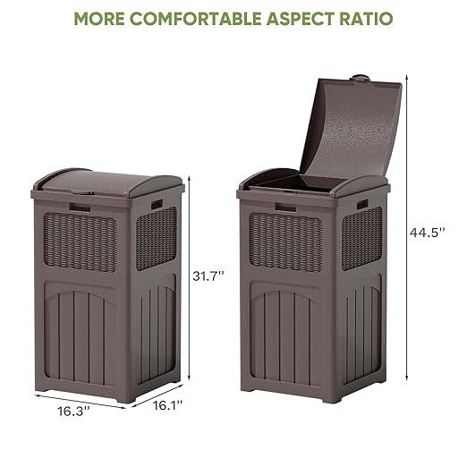 Patiowell 36 Gallon Outdoor Trash Can, Resin Outdoor Garbage Can with Lid for Patio, Backyard, Deck, Dark Brown (2 Pack)