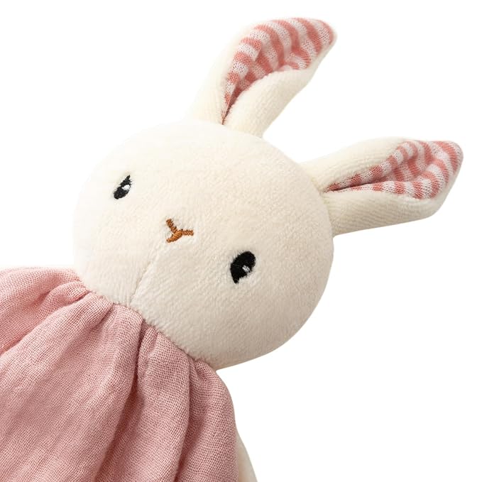 Organic Cotton Stuffed Animal Rattle Baby Toys, Plush Bunny Cuddle Cloth and Hand Grip Ring Rattles Plush Toy Set for Newborns Infant Boys Girls, 2 PCS