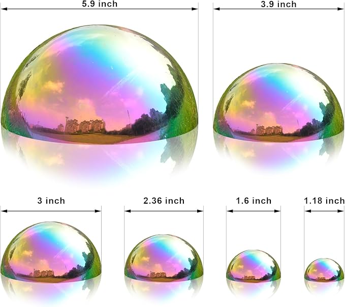 Nerien Gazing Ball, Stainless Steel Garden Mirror Globe, Polished Ornament Sphere, Hollow Floating Reflective Hemisphere, for Home Outdoor Pond Housewarming Swimming Pool Decoration, Gold, 6Pcs Mix