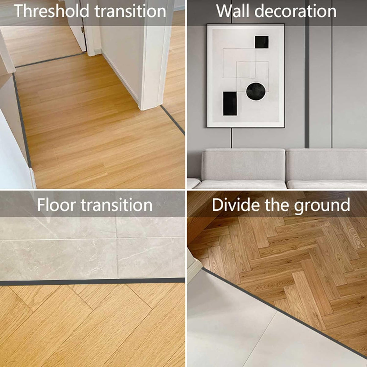 10Pcs Aluminum T Molding Floor Transition Strip, 48In Aluminum T Molding Trim, Floor Strip Floor Flat Divider Strip for Joining Floor Gaps, Threshold, Floor Tiles (Black, 4ft x 1.57in 10Pcs)