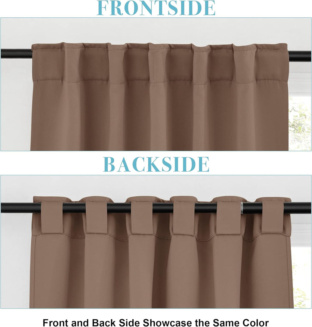 RYB HOME Blackout Curtains for Kitchen, Thermal Insulated Window Curtains and Drapes Back Tabs Room Darkening Shades for Studio Dorm Loft, Mocha, W42 x L63 inch, Set of 2 Panels