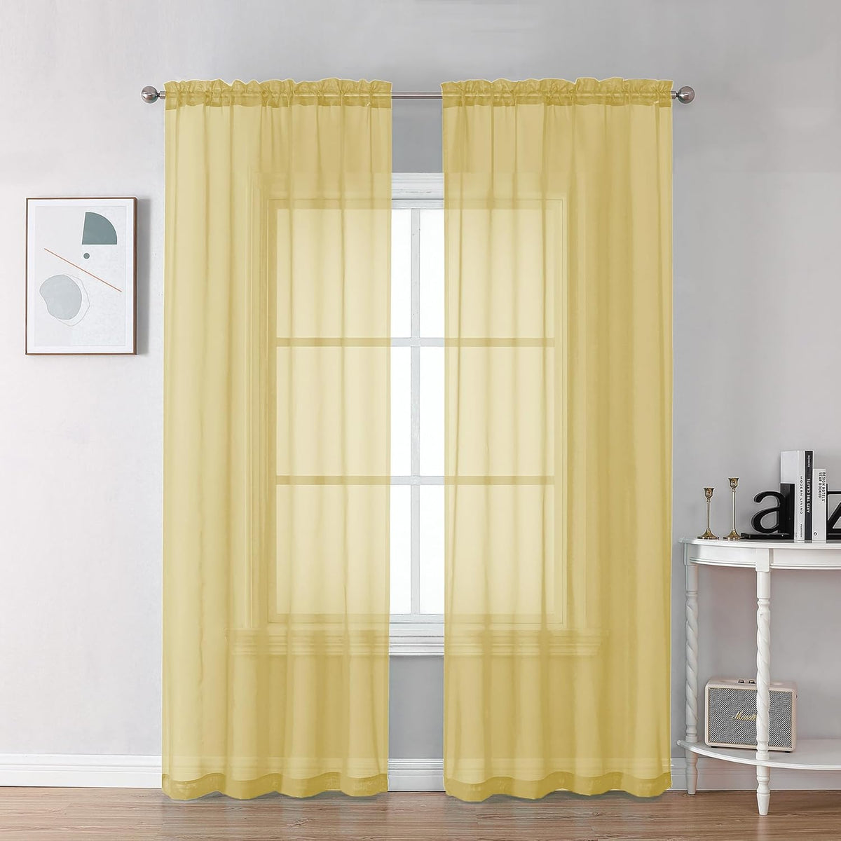 Chyhomenyc Yellow Sheer Curtains 78 Inches Long 2 Panels Set for Living Room, Light Filtering Voile Lightweight Bedroom Curtains, Rod Pocket Solid Window Treatment Drapes, Each 42W x 78L