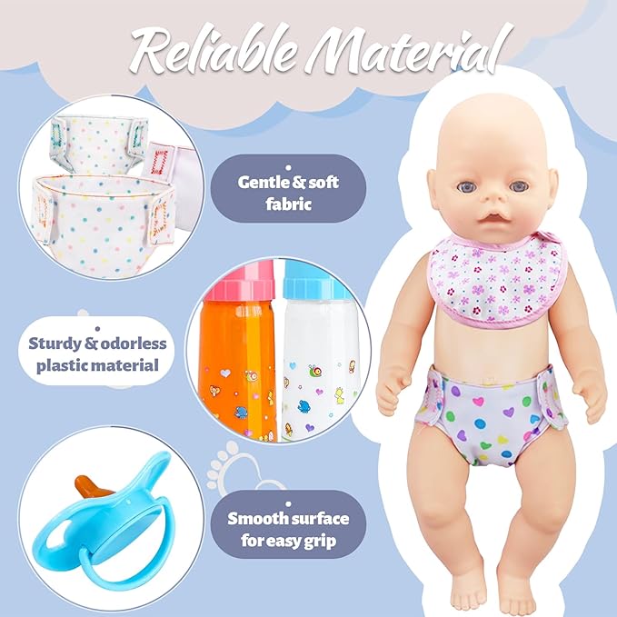 10 Pcs Baby Doll Bottle Feeding Accessories,Baby Doll Pretend Feeding and Caring Set for Kids Girls Ages