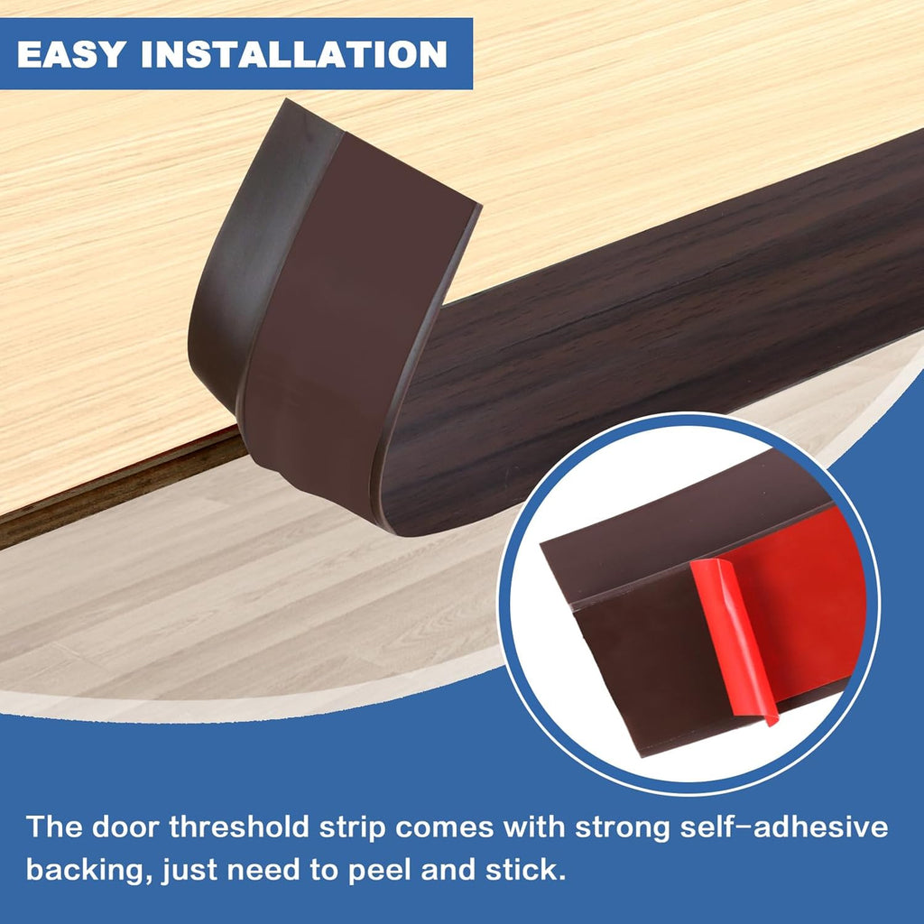 Vinyl Door Threshold Flooring Transition Strip Self Adhesive Carpet Edging Strip for Laminate Doorway Edge Threshold from 2/5" to 3/5" (Brown Wood Grain, 10 Ft)
