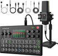 RHM Podcast Equipment Bundle, All-in-One Audio Interface DJ Mixer with Microphone, Stand, Monitor Earphone, Audio Mixer With Sound card for PC/Laptop/Phone, Streaming/Podcasting/Gaming (M9 Set)