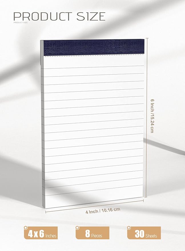 Notepads 4x6 Inch Grocery List Pads 8 Pack Shopping List Pad Small Note Pads for Office Supplies Lined Paper To Do List Notepad of Work Memo Pad for Checklist Organizer Writing Pads of Paper 30 Sheets