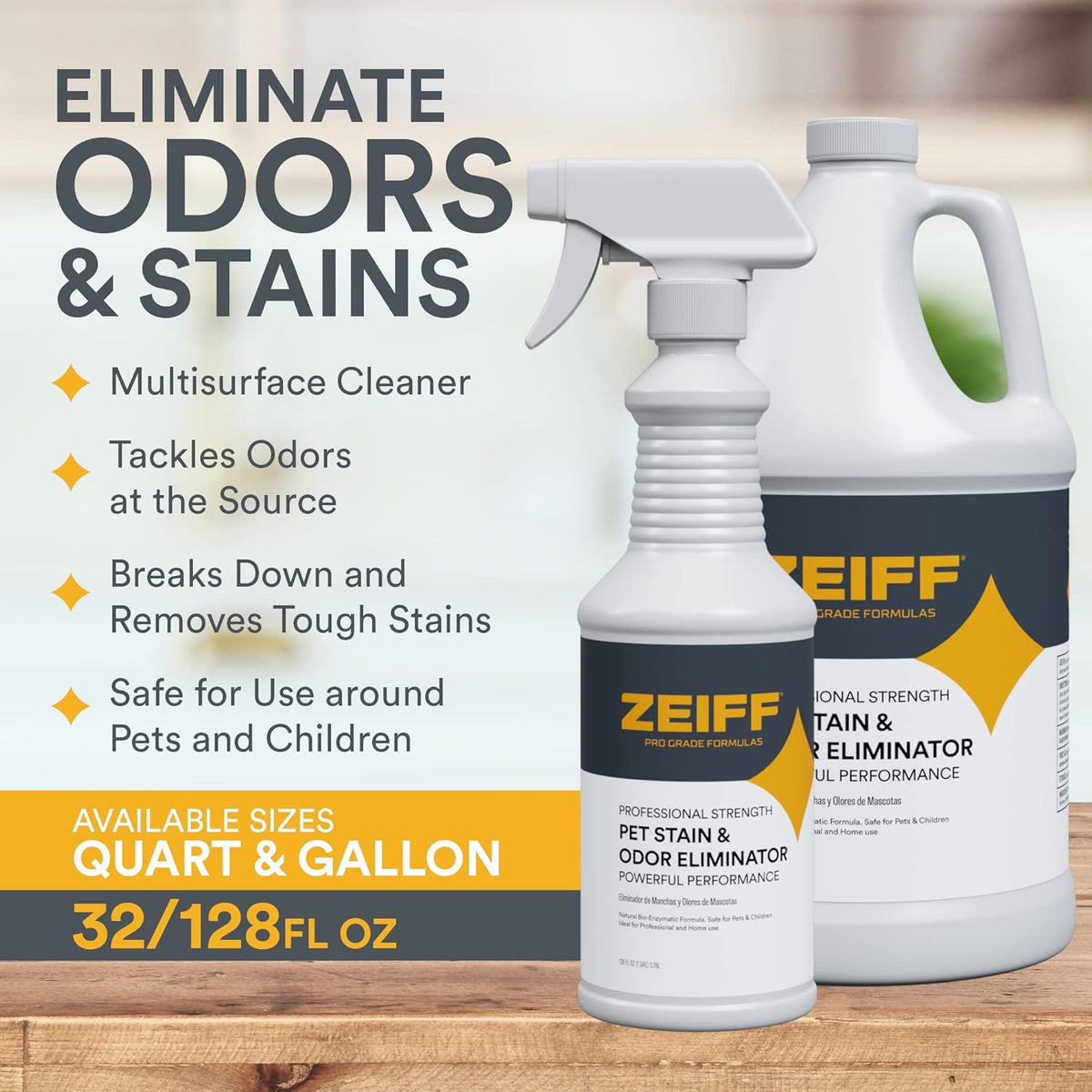 Pet Stain and Odor Remover - Pet Odor Eliminator for Home and Professional Use - Pet Urine Enzyme Cleaner to Break Up Tough Stains - Carpet Stain Remover for Dog Urine and Cat Pee, Feces, Fluids