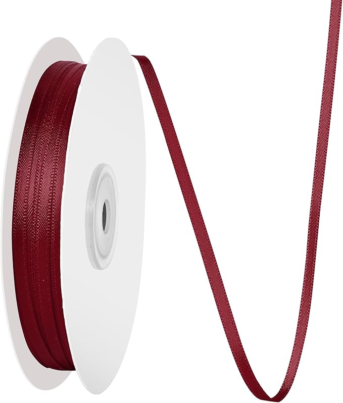 1/8 Inch X 100 Yards Sherry Satin Thin Ribbon Solid Color Double Faced Ribbons Perfect for Crafts Wedding Decor Bow Making Arts Sewing and More