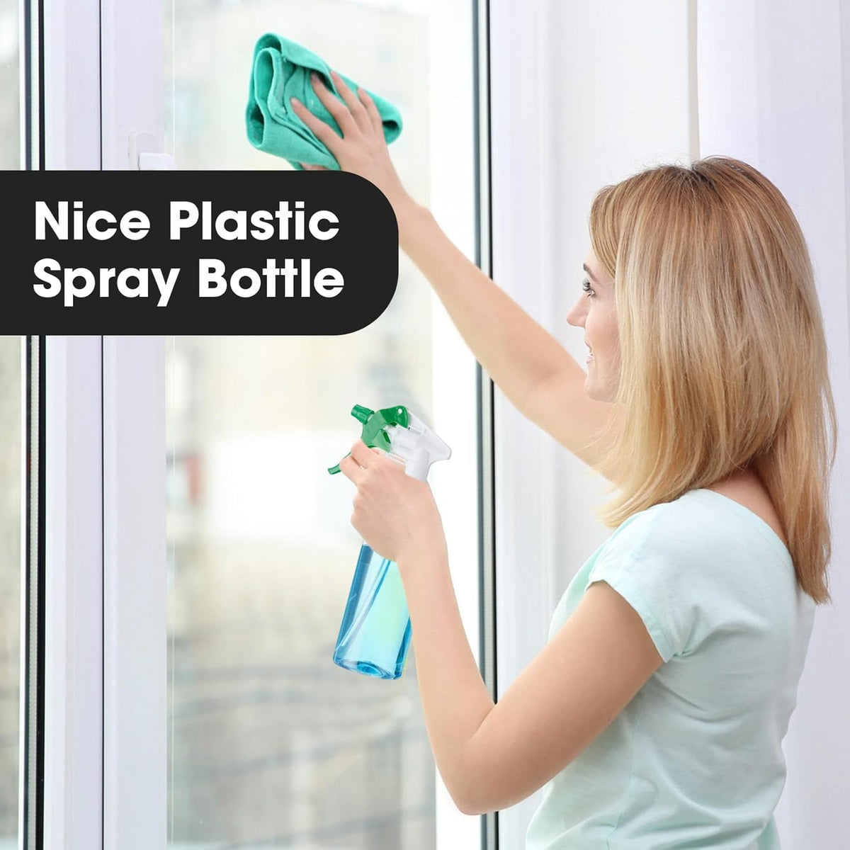 Eccliy 12 Pcs 16 Oz Plastic Spray Bottle, Adjustable Empty Reusable Sprayer for Cleaning, Planting, Water, Bathroom and Kitchen, BBQ, Commercial and Residential(Green&white,Clear)