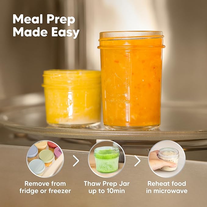 KeaBabies 4pk 8oz Glass Baby Food Containers with Lids - Leak-Proof, Microwavable Small Glass Jars, Baby Purees & Toddler Snack Storage Containers, BPA-Free, Dishwasher & Freezer Safe (Nord)