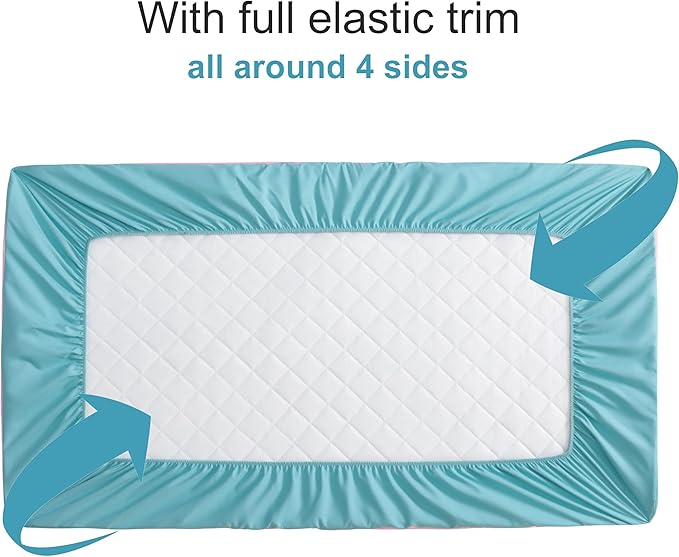NTBAY 2 Pack Waterproof Crib Mattress Protector, Quilted 28"x52" Toddler Fitted Sheet - Machine Washable - Soft and Breathable Mattress Pad Cover for Crib, Nursery, Daycare, Cot, Aqua