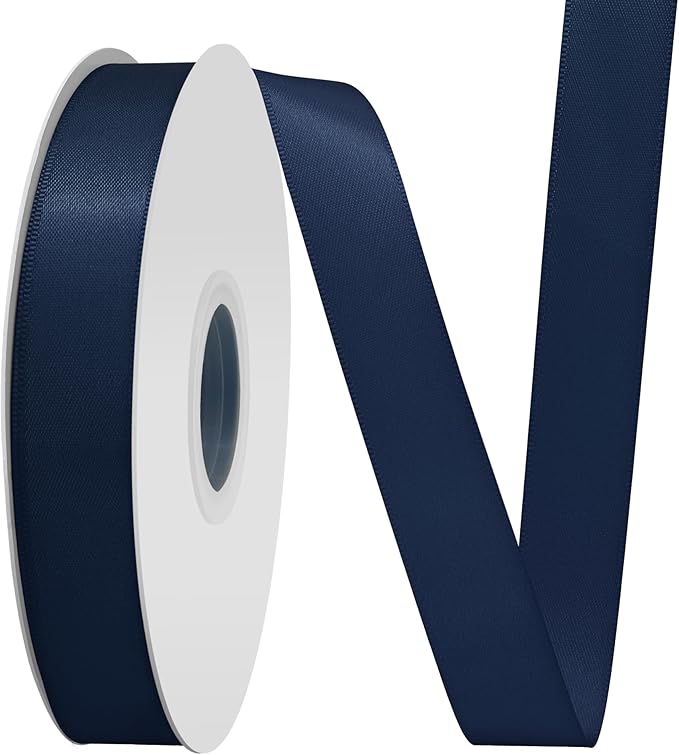 Navy Blue Satin Ribbon 3/4" X 50 Yards Solid Color Double Faced Ribbons Perfect for Crafts Wedding Decor Bow Making Arts Sewing and More